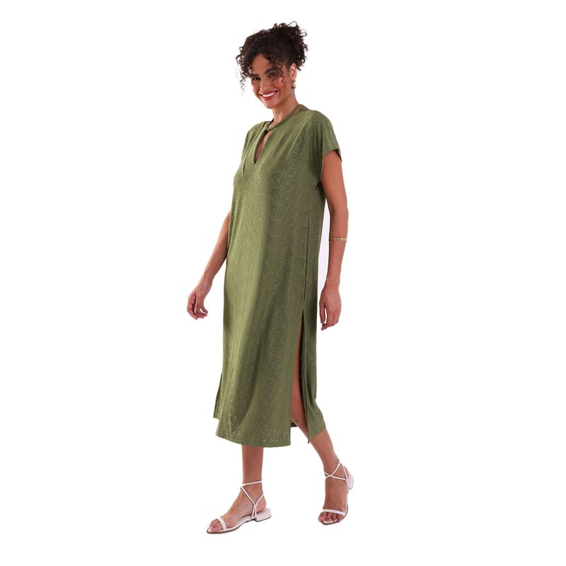 Vestido Decote V com Amarração e Fendas Laterais Laise