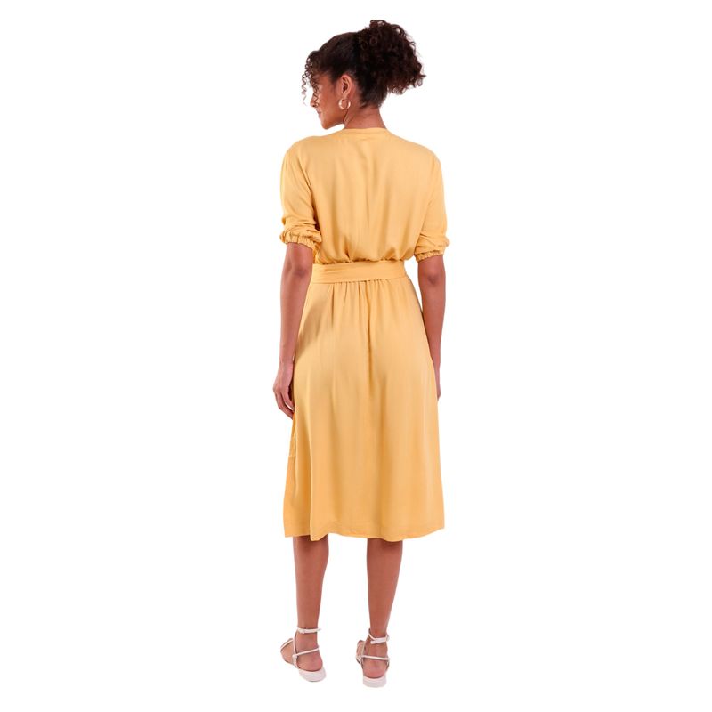 Vestido Midi Heavy Twill com Decote V e Fenda
