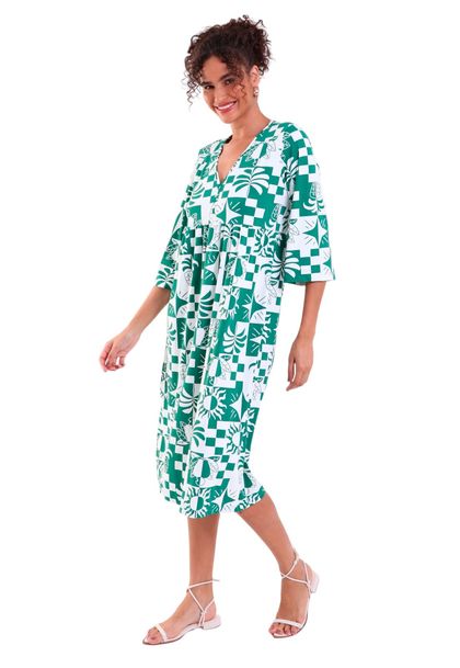 Vestido Longo Uma Maria com Decote V Mural