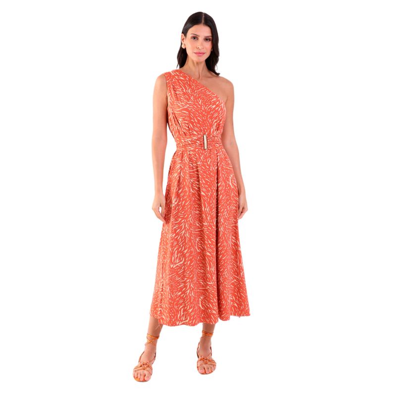Vestido Fluxy Ombro Único com Cinto Ajustável