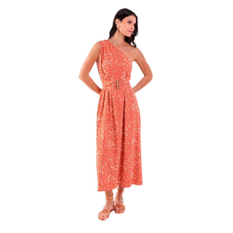 Vestido Fluxy Ombro Único com Cinto Ajustável