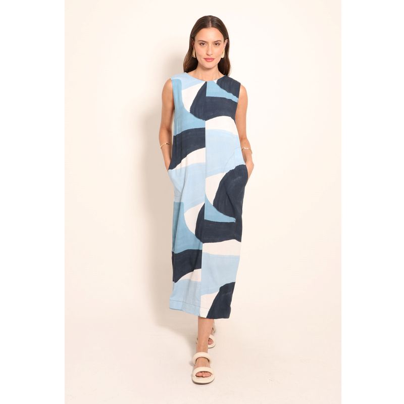 Vestido Gola Redonda Universe Blue Art