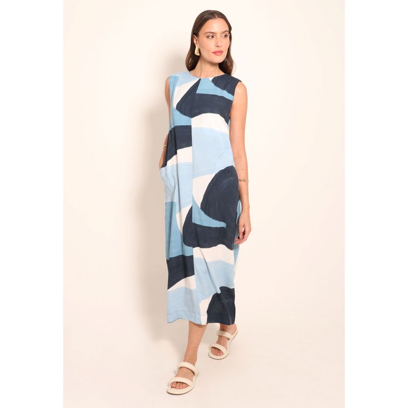 Vestido Gola Redonda Universe Blue Art