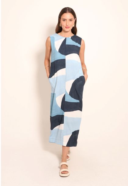 Vestido Gola Redonda Universe Blue Art