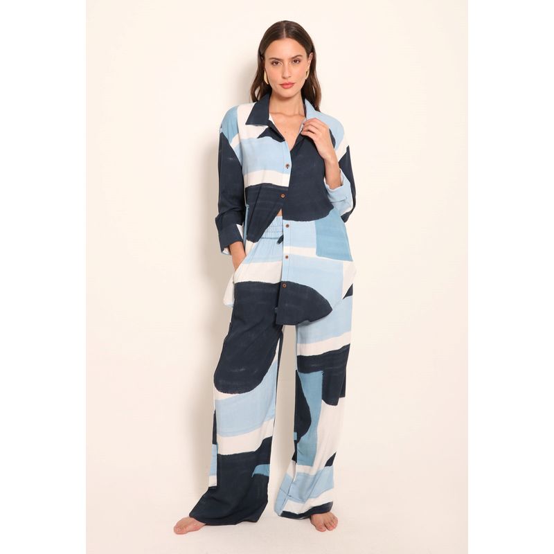 Calça Pantalona com Bolsos Universe Blue Art