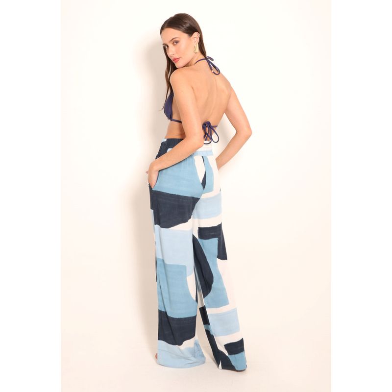 Calça Pantalona com Bolsos Universe Blue Art