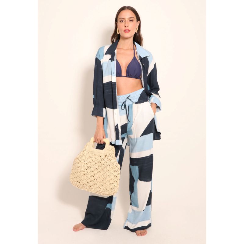 Calça Pantalona com Bolsos Universe Blue Art