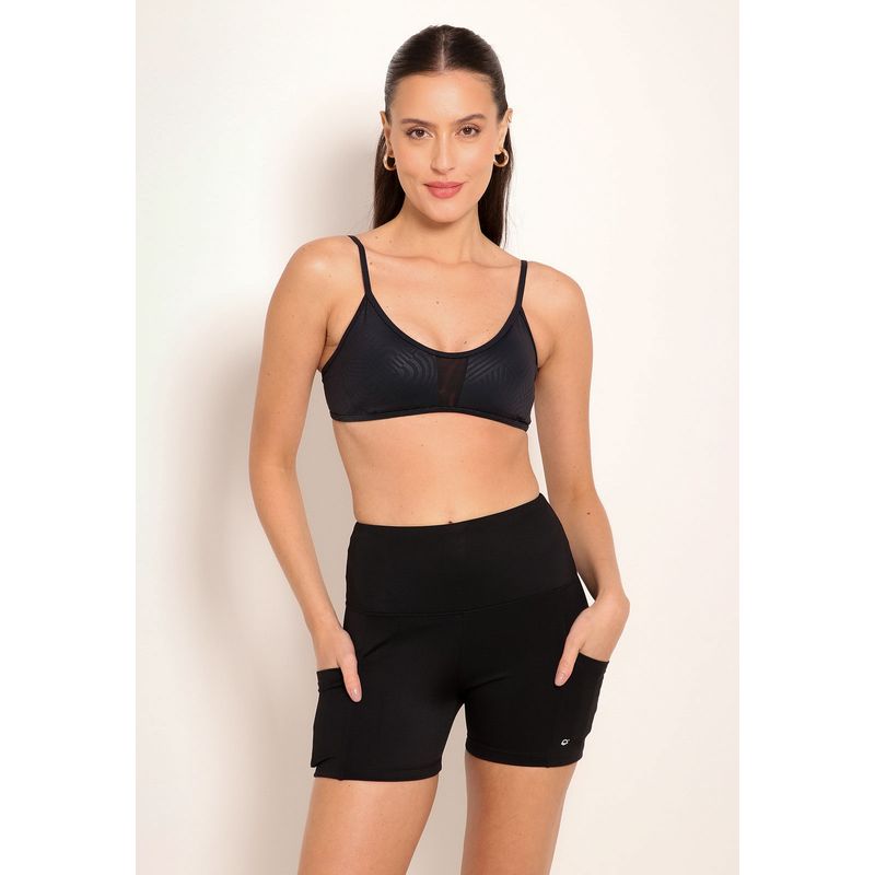 Short Fitness High Performance Com Bolso e Recorte Lateral Preto