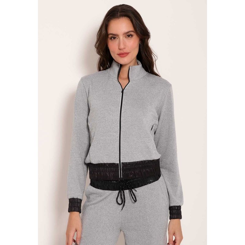 Jaqueta Feminina com Detalhes na Barra e Punho Tricot New