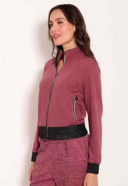 Jaqueta Feminina com Detalhes na Barra e Punho Tricot New