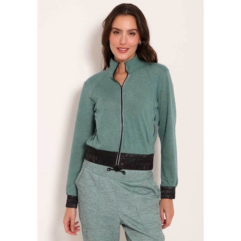 Jaqueta Feminina com Detalhes na Barra e Punho Tricot New