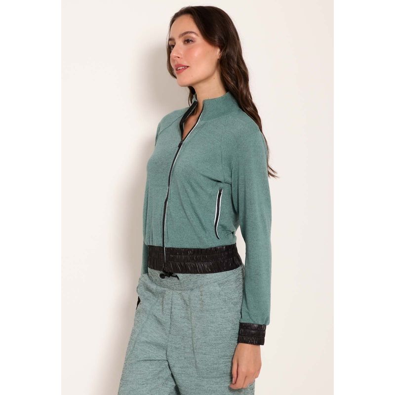 Jaqueta Feminina com Detalhes na Barra e Punho Tricot New
