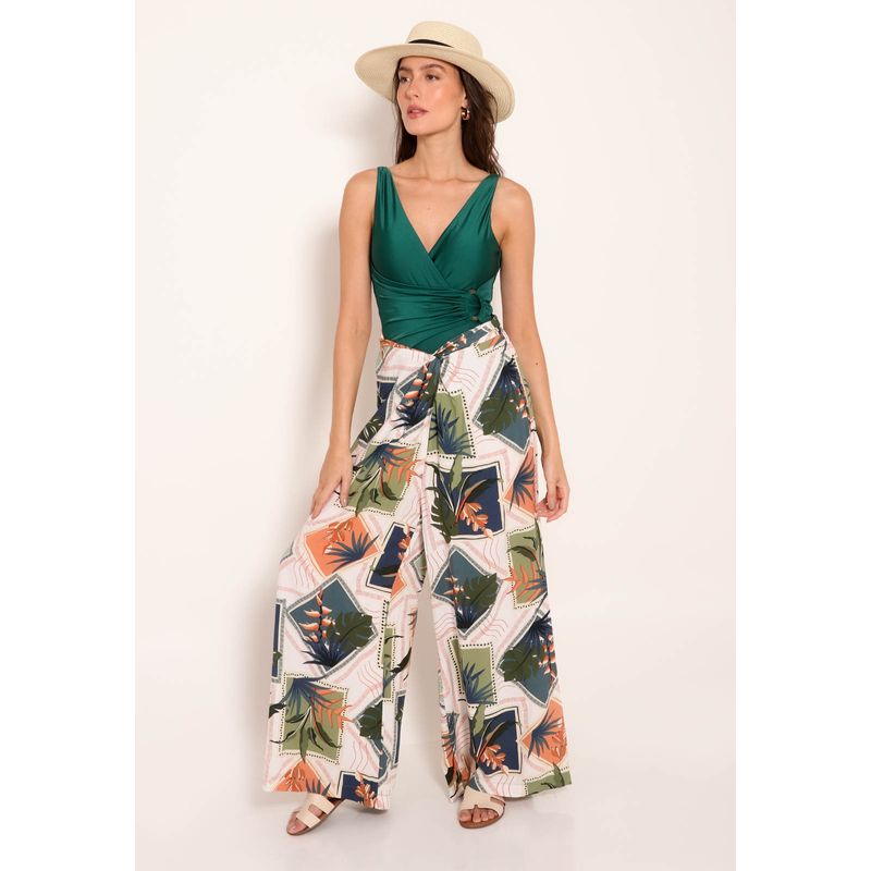 Calça Feminina Pantalona Universe Tropical Stamp
