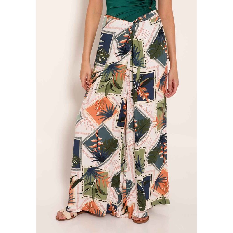 Calça Feminina Pantalona Universe Tropical Stamp