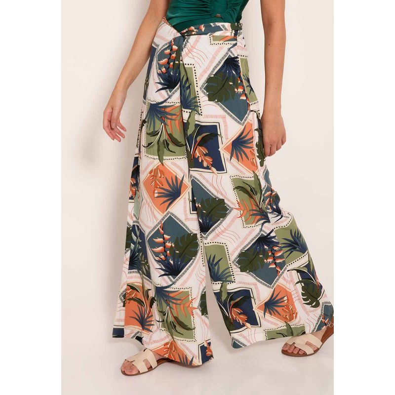 Calça Feminina Pantalona Universe Tropical Stamp