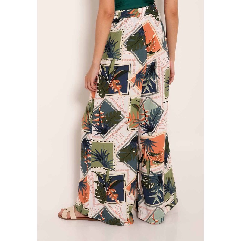 Calça Feminina Pantalona Universe Tropical Stamp