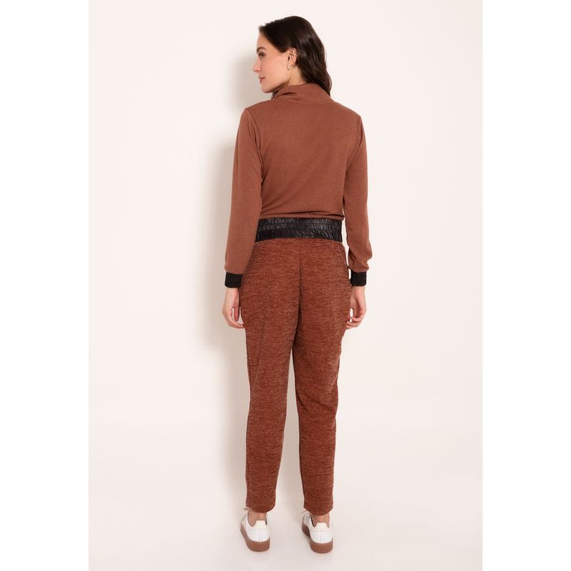 Calça Feminina Jogger Cós Largo Tricot Canelado