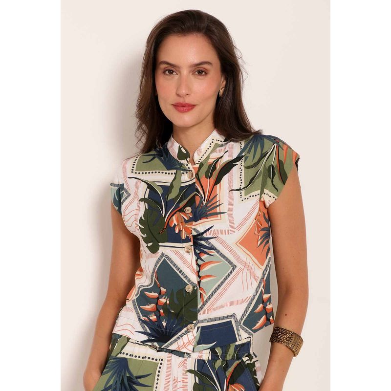 Camisa Feminina De Botão Universe Tropical Stamp