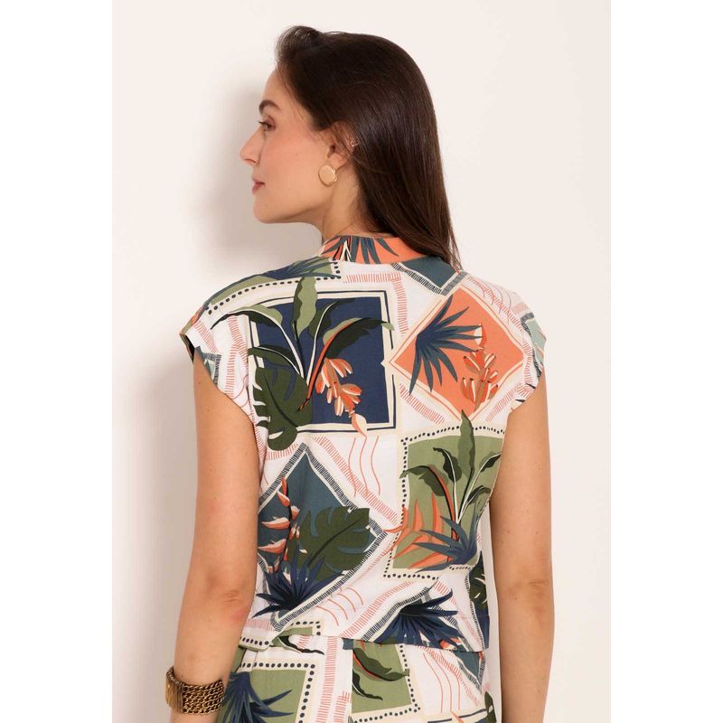 Camisa Feminina De Botão Universe Tropical Stamp