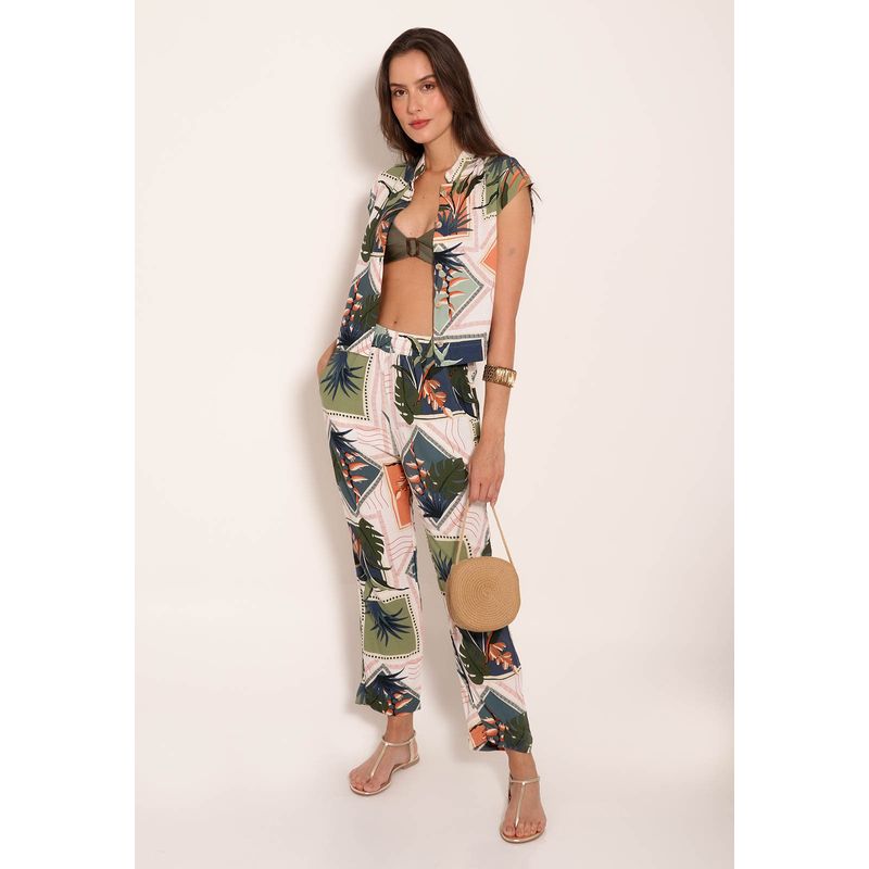 Camisa Feminina De Botão Universe Tropical Stamp