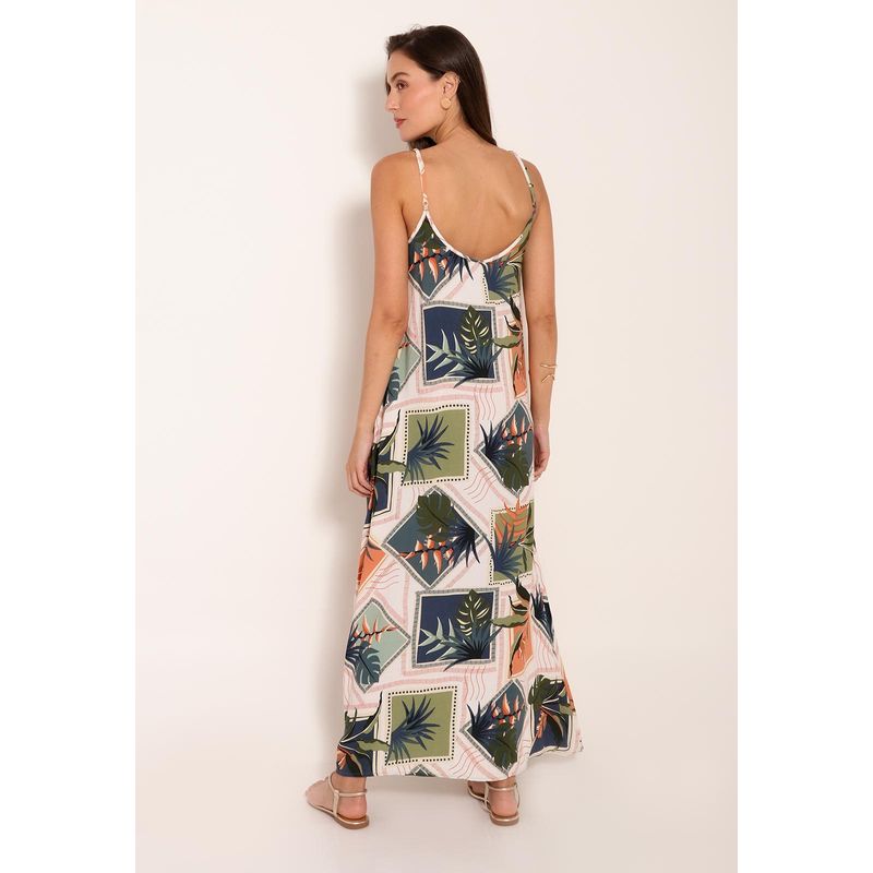 Vestido de Alça com Decote V Universe Tropical Stamp