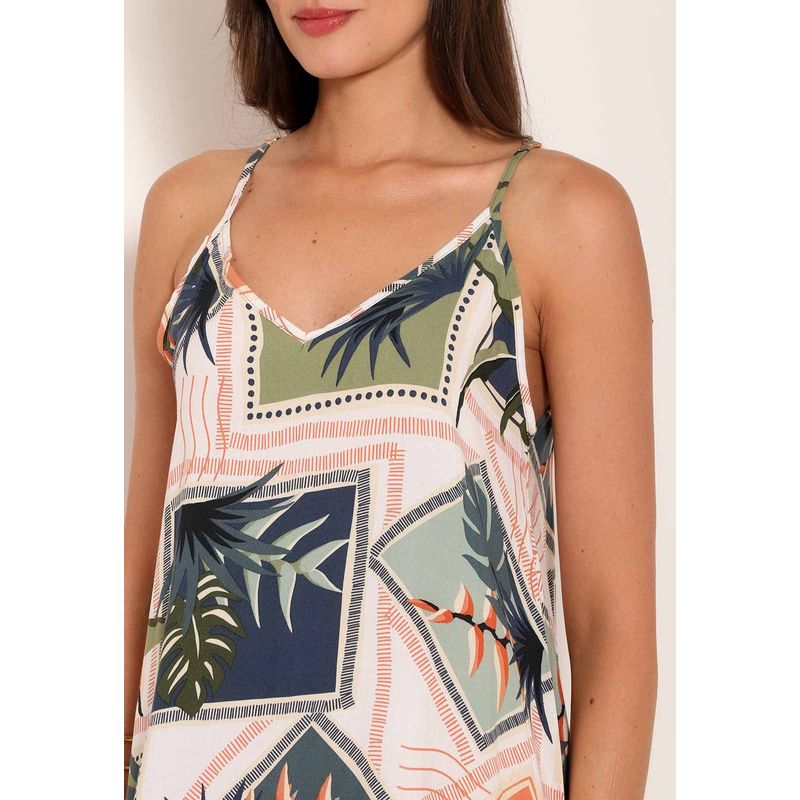 Vestido de Alça com Decote V Universe Tropical Stamp