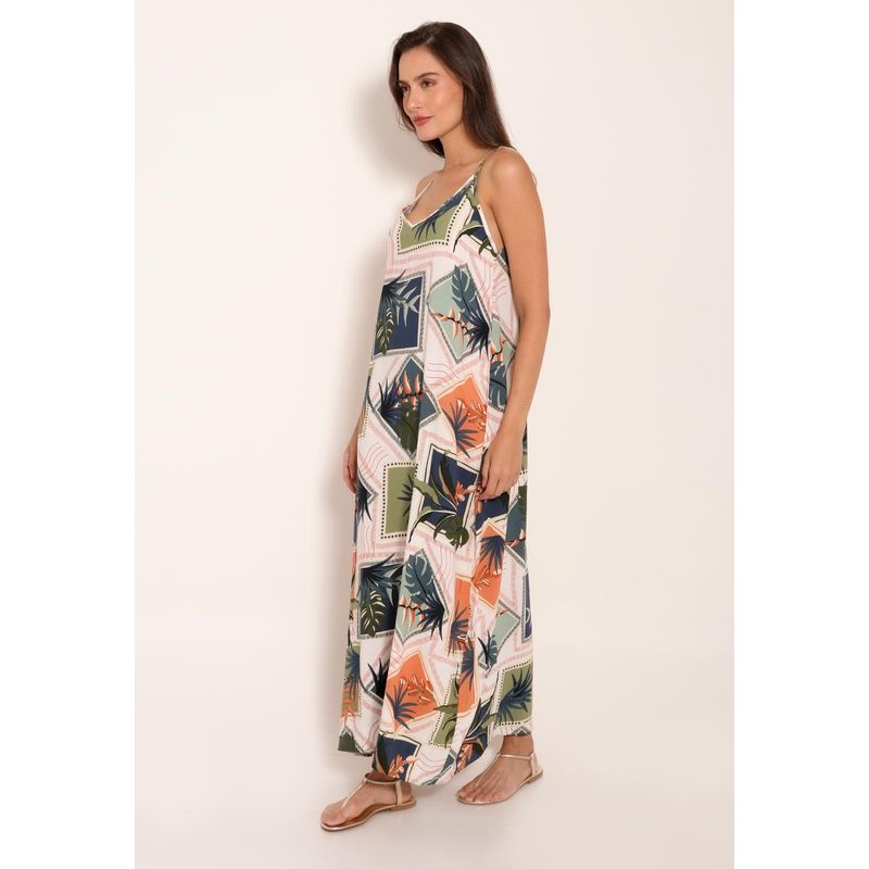 Vestido de Alça com Decote V Universe Tropical Stamp