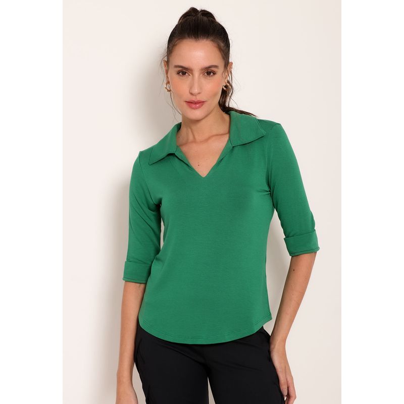 Blusa Feminina Decote V com Gola Manga 3/4