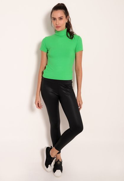 Blusa Manga Curta Gola Alta Canelada