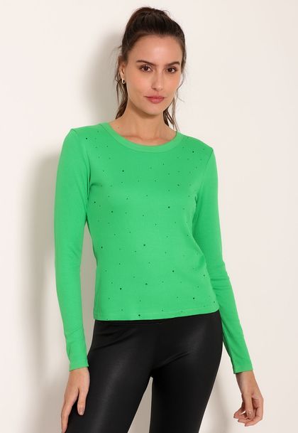Blusa Manga Longa com Strass