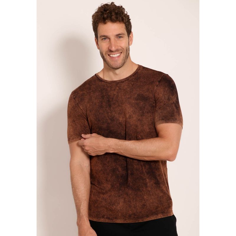 Camiseta Masculina Manga Curta Viscose Tie Dye Marrom