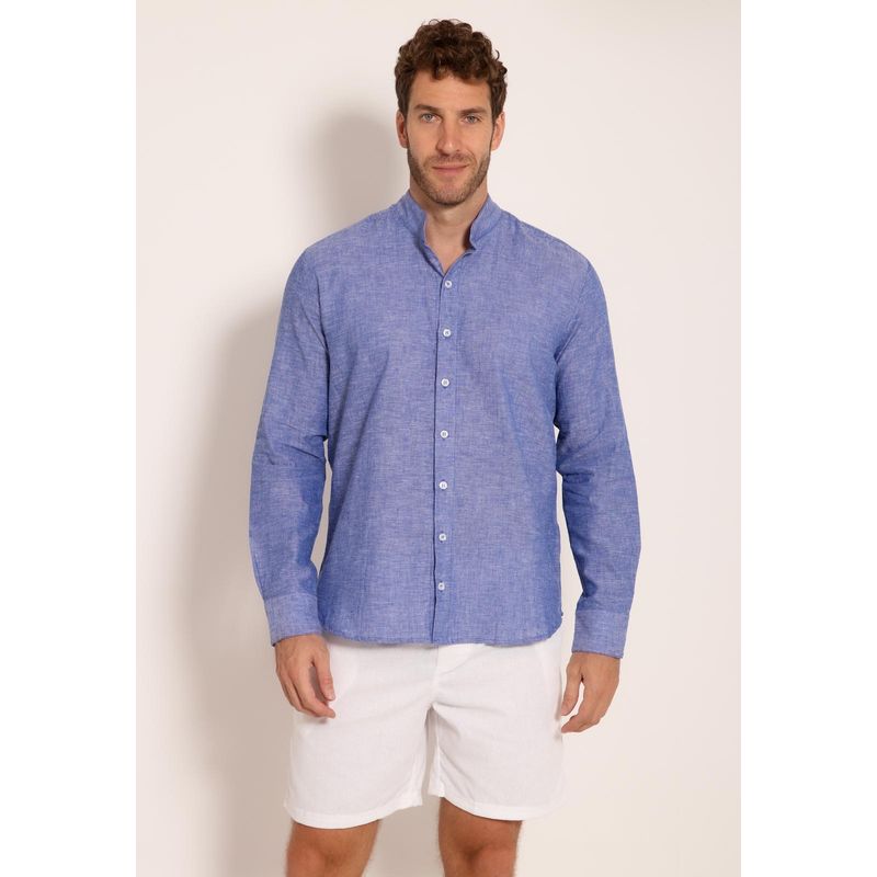Camisa Linho Masculina Manga Longa Gola Padre