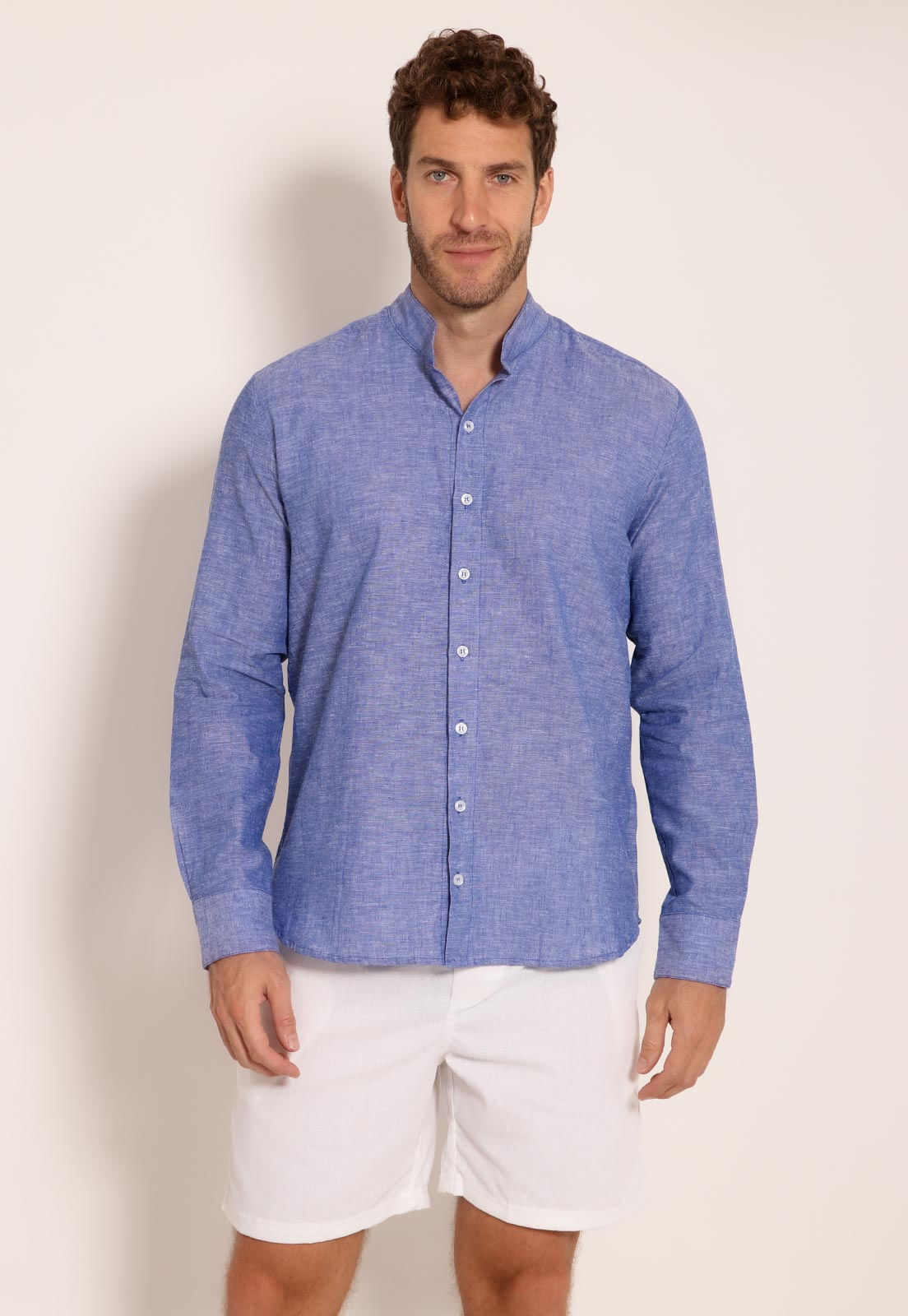 Camisa Linho Masculina Manga Longa Gola Padre Liquido Store