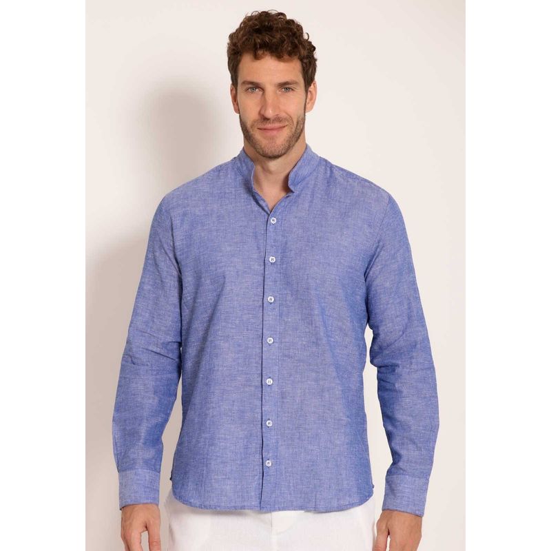 Camisa Linho Masculina Manga Longa Gola Padre