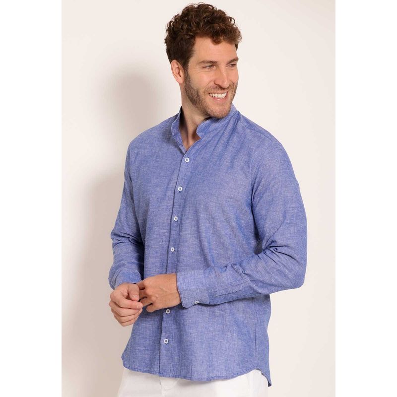 Camisa Linho Masculina Manga Longa Gola Padre