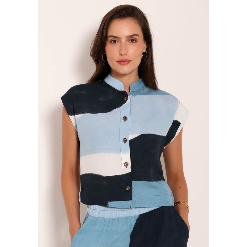 Camisa Feminina De Botão Universe Blue Art