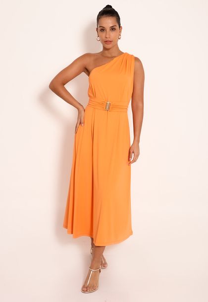 Vestido Fluxy Ombro Único com Cinto Ajustável