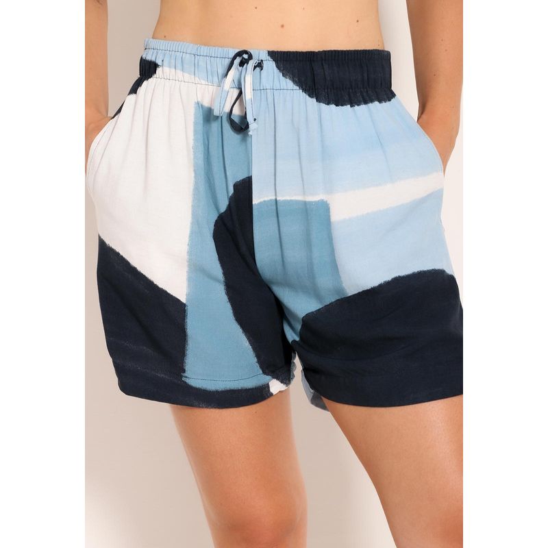 Shorts Feminino Solto Com Amarração Blue Art