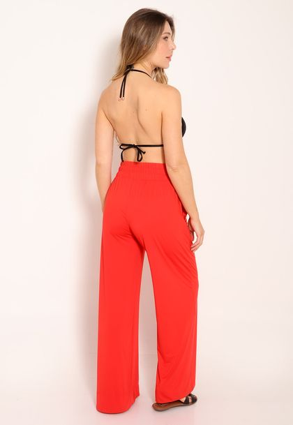 Calça Feminina Pantalona Com Amarração e Bolso Frontal