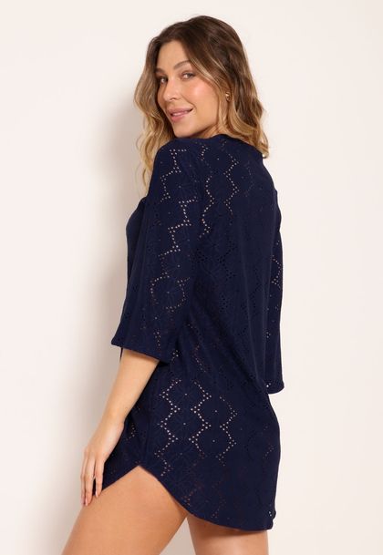 Vestido Classic Laise Saída de Praia Gola V e Manga 3/4