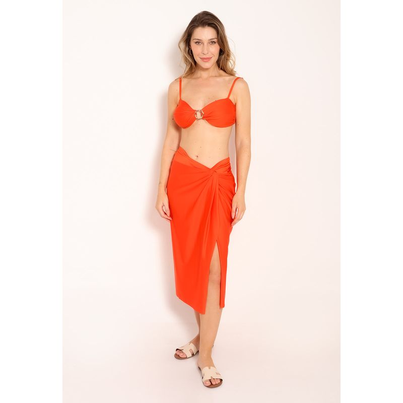 Saída de Praia / Saia Feminina Trilobal Tubo Split Com Torção