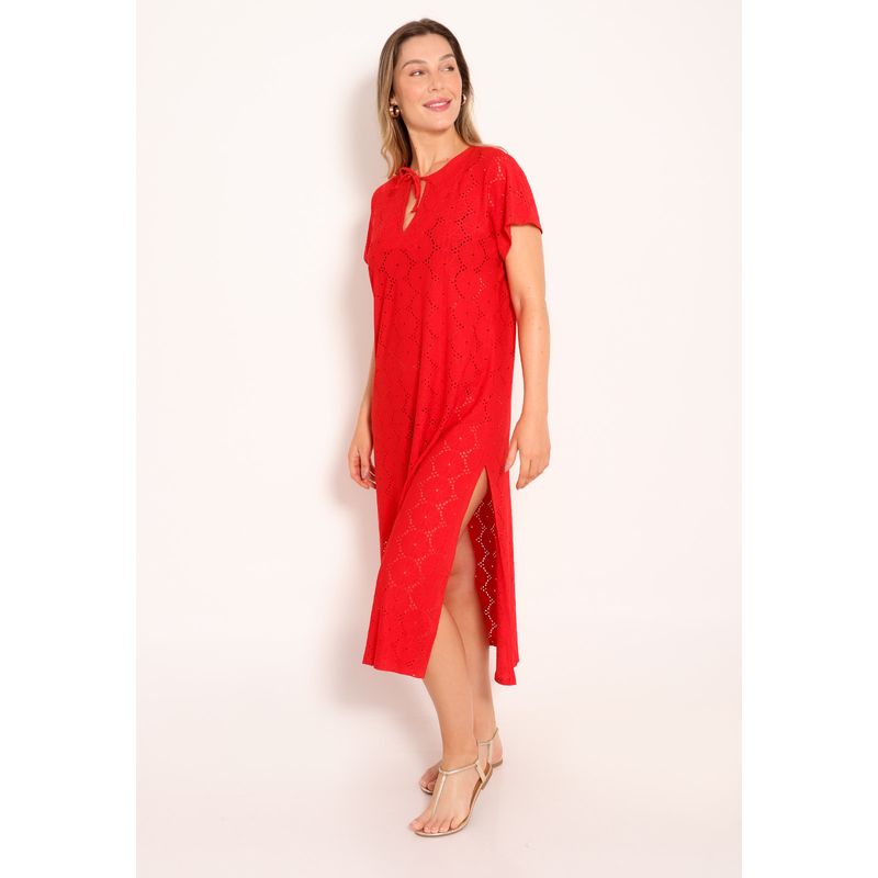 Vestido Decote V com Amarração e Fendas Laterais Laise