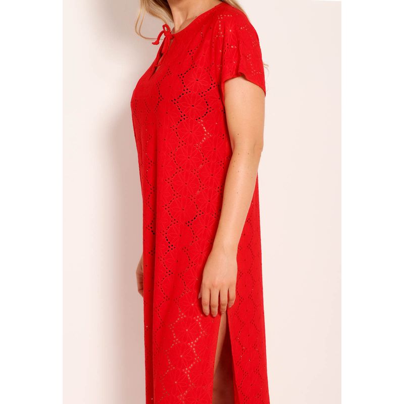 Vestido Decote V com Amarração e Fendas Laterais Laise