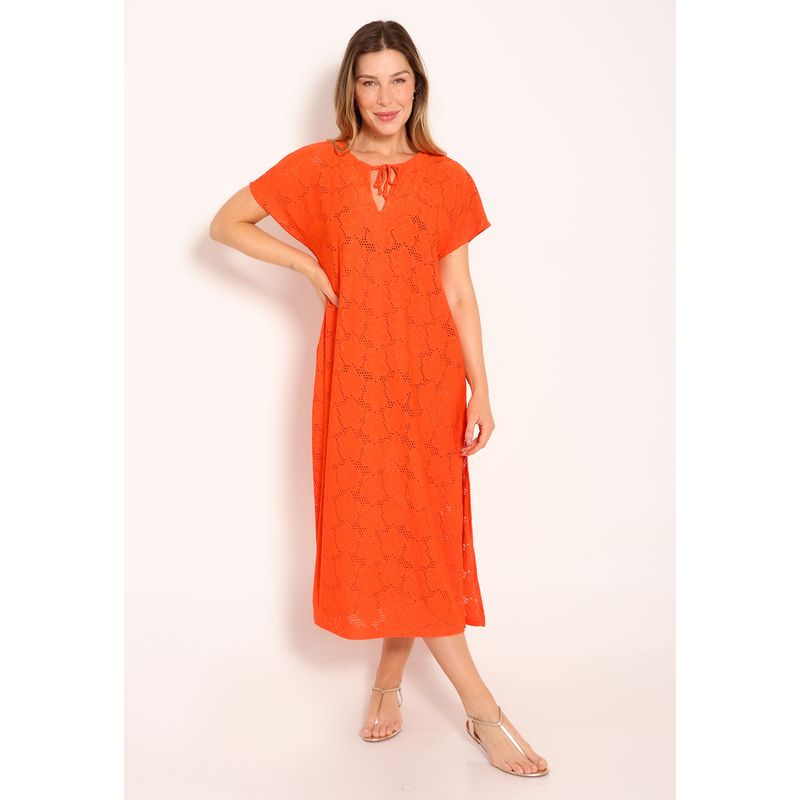 Vestido Decote V com Amarração e Fendas Laterais Laise