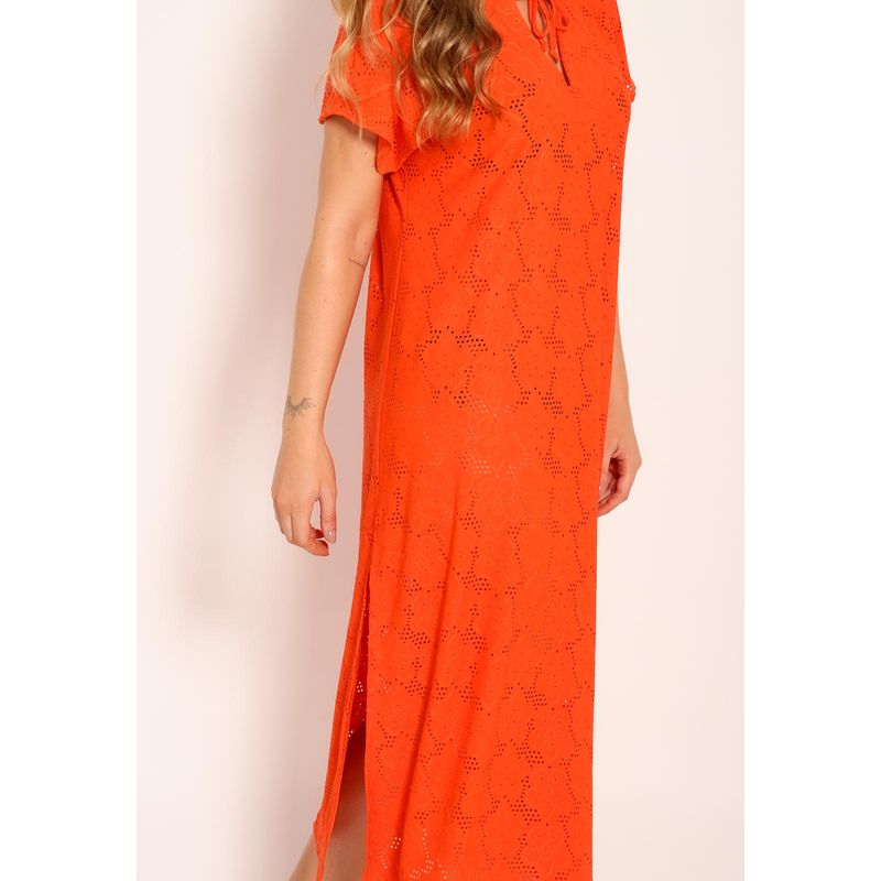 Vestido Decote V com Amarração e Fendas Laterais Laise