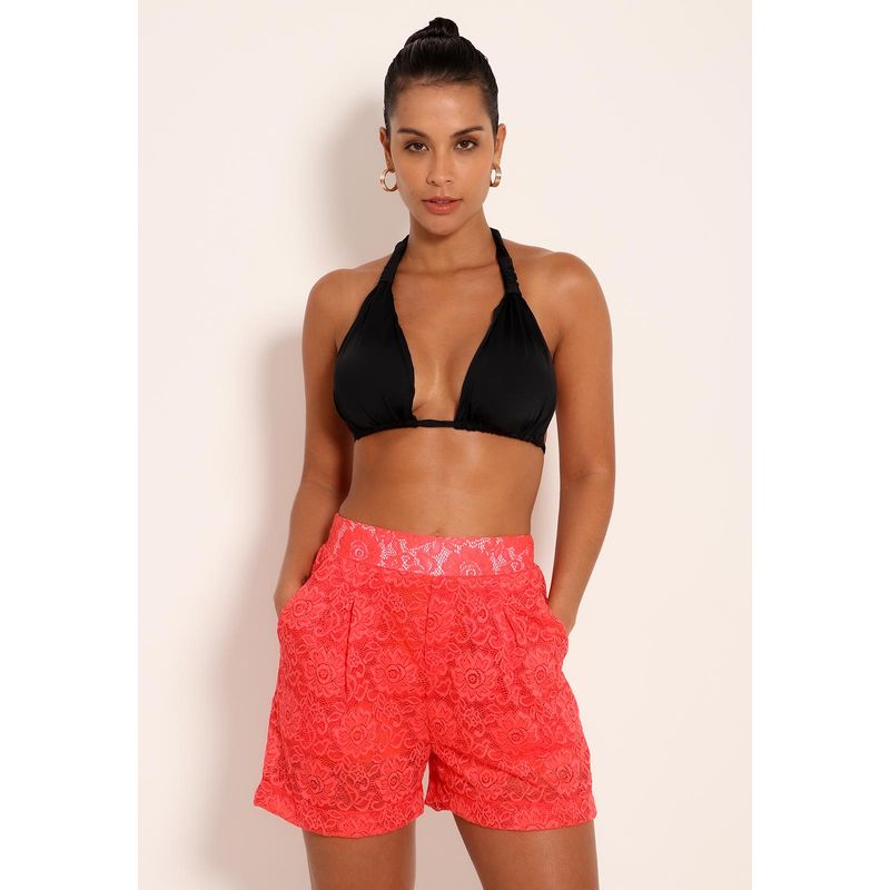 Short De Renda Com Bolsos e Pregas