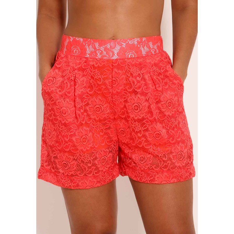 Short De Renda Com Bolsos e Pregas