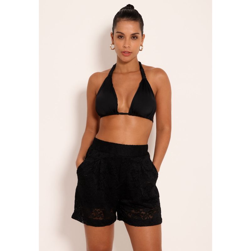 Short De Renda Com Bolsos e Pregas