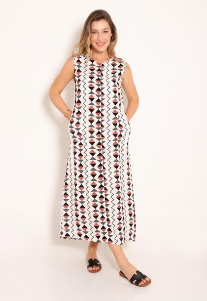 Vestido Feminino Longo Sem Manga Cardume