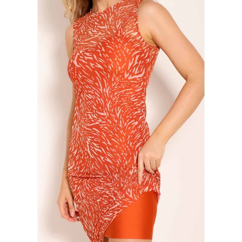 Vestido Regata Midi Tule Gola Careca - Pele